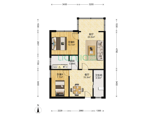 百灵小区 2室2厅1卫 71平方