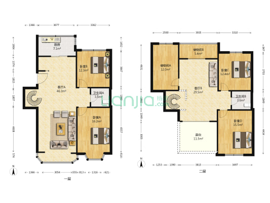 兴龙苑 4室2厅2卫 115平方