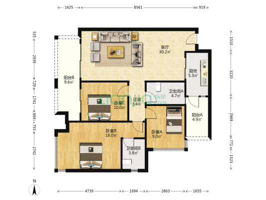 中国铁建玖城贰号 3室1厅2卫 115平方
