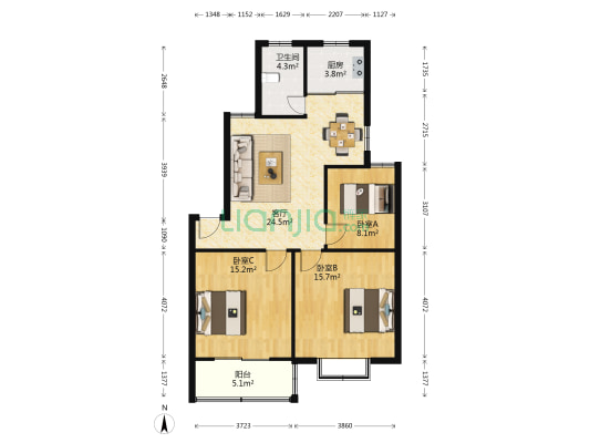 潭桥公寓南园 3室1厅1卫 93平方