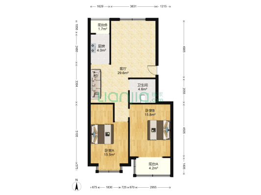 玫瑰园三区 2室1厅1卫 98平方