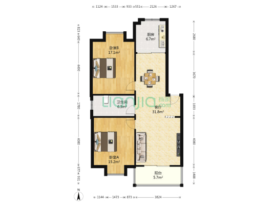 华侨公寓（姑苏区） 2室1厅1卫 96平方
