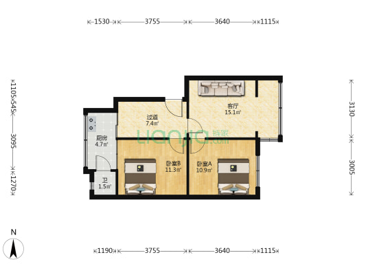 文昌北路10号 2室1厅1卫 60平方