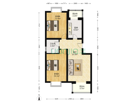 万驰家园 2室1厅1卫 90平方