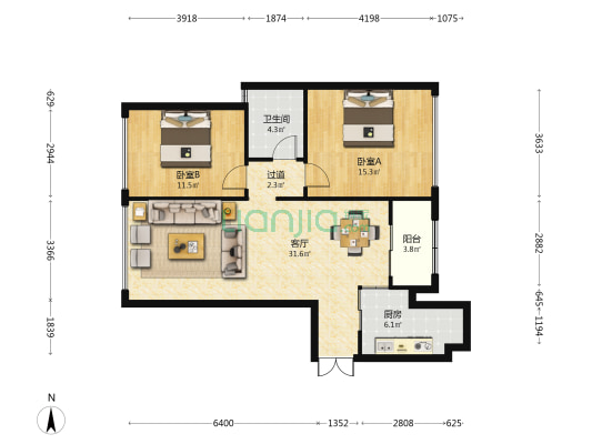 嘉悦汇 2室1厅1卫 85平方