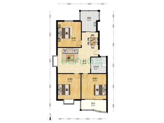 凤凰花园(六合) 3室1厅1卫 117平方