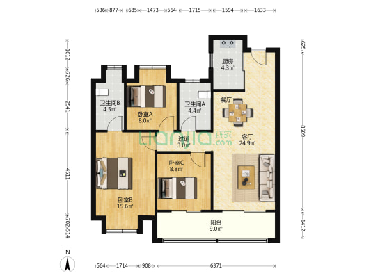 紫琅天成 3室1厅2卫 110平方