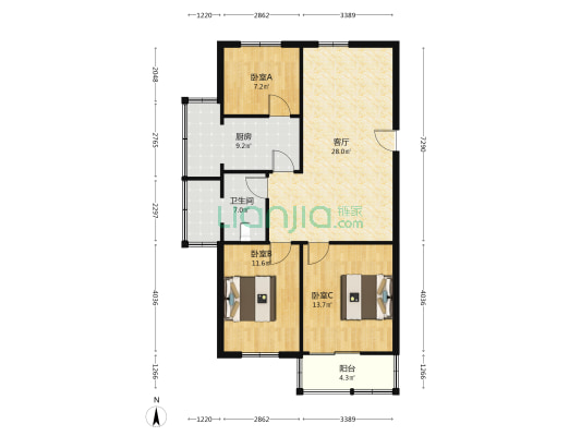 金龙公寓 3室1厅1卫 101平方