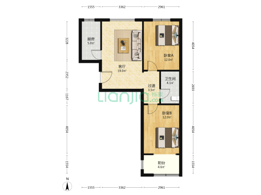 昭华锦城B区 2室1厅1卫 87平方