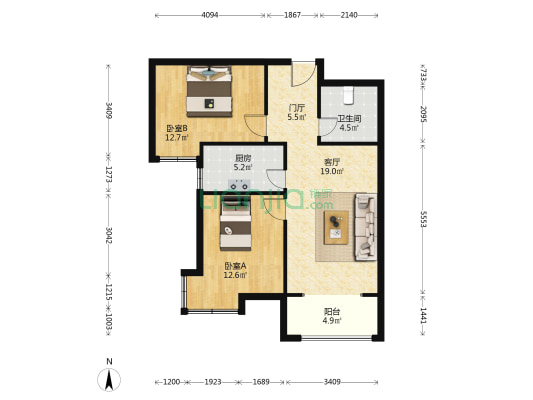 哈罗城西区 2室1厅1卫 89平方