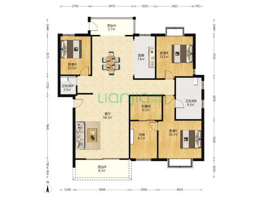 金鼎山水华府 4室1厅2卫 157平方