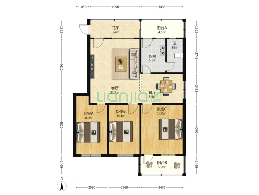 省汽配厂宿舍 3室2厅1卫 90平方