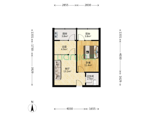 双仁府小区南院 1室1厅1卫 48平方