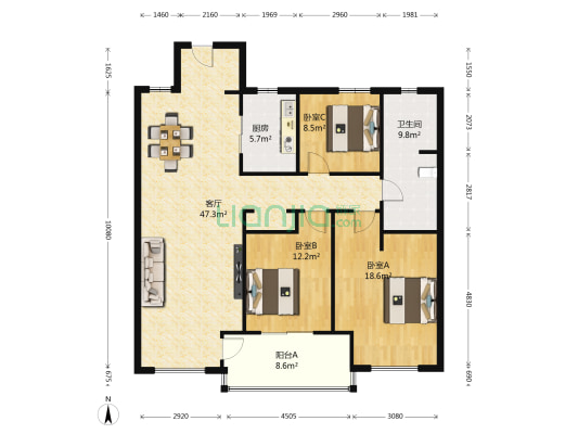 玲珑湾花园十一区 3室1厅1卫 138平方