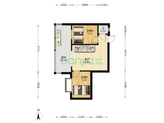 报国街2号 2室1厅1卫 36平方