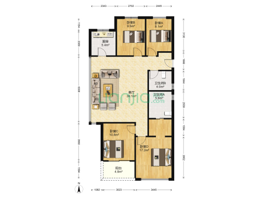 西之望府 4室1厅2卫 128平方
