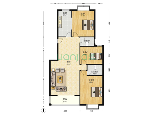 近宜佳旺，电梯洋房，一梯两户，有房本，满五年税费少-户型图