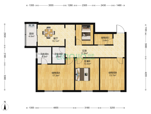一环路南二段24号 2室1厅2卫 109平方