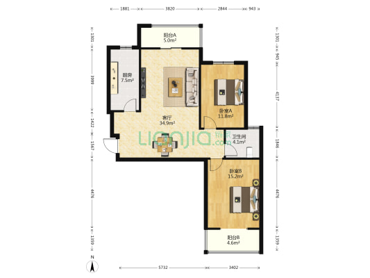 明能苑小区 2室1厅1卫 105平方