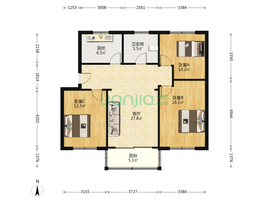 九亭教师楼 3室1厅1卫 106平方