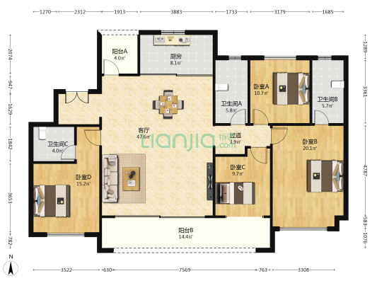 龙湖·天璞 4室1厅3卫 175平方