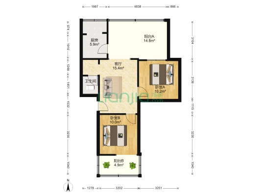 蓓蕾西巷5号 2室1厅1卫 57平方