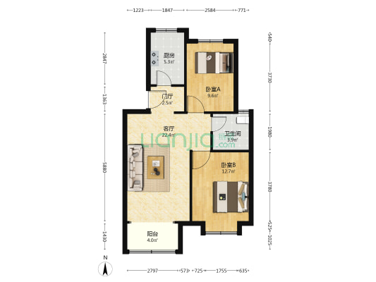 金地逸景 2室1厅1卫 87平方