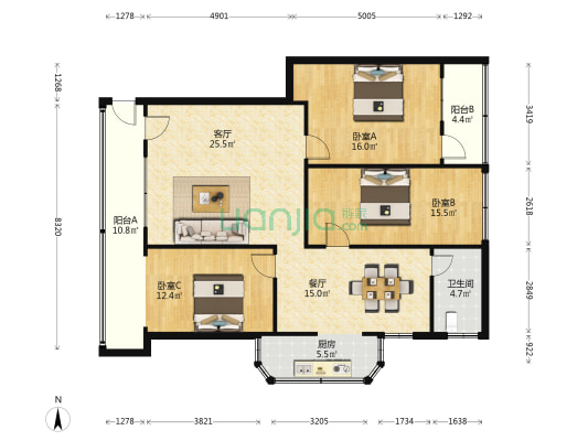 昌隆公寓 3室2厅1卫 116平方