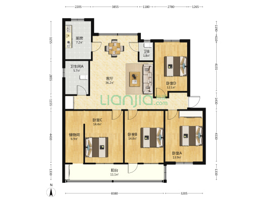 襄城药监局家属院 4室1厅2卫 139平方