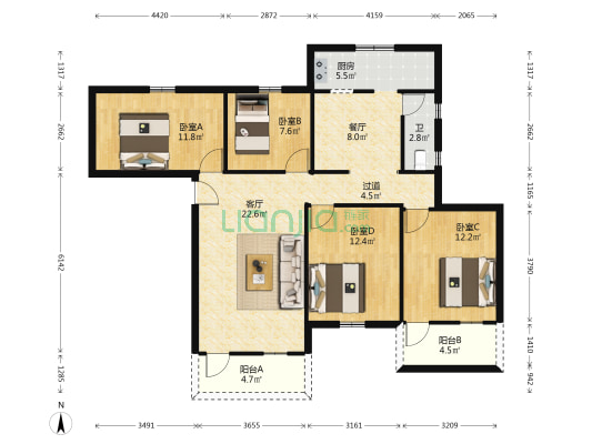 吉庆巷12号 4室2厅1卫 103平方