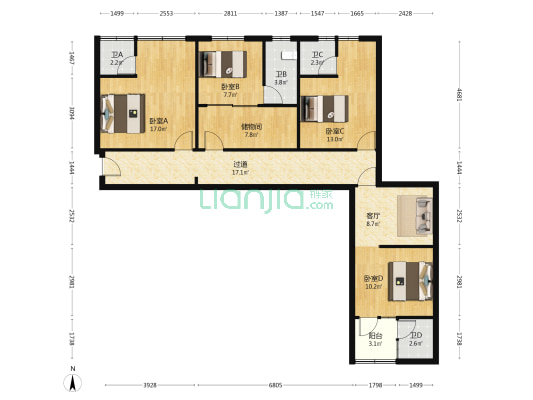 南五路 4室1厅4卫 105平方