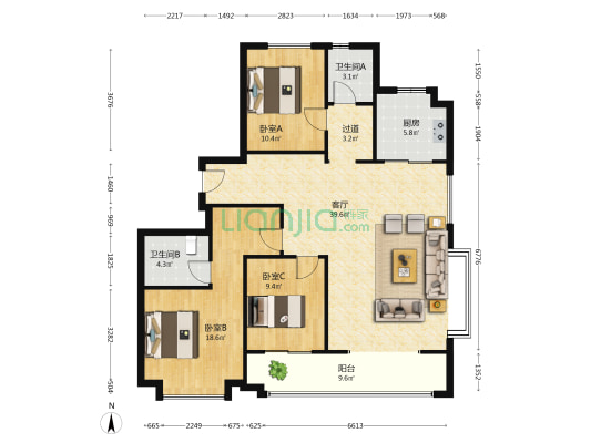 金地卿云台 3室1厅2卫 156平方