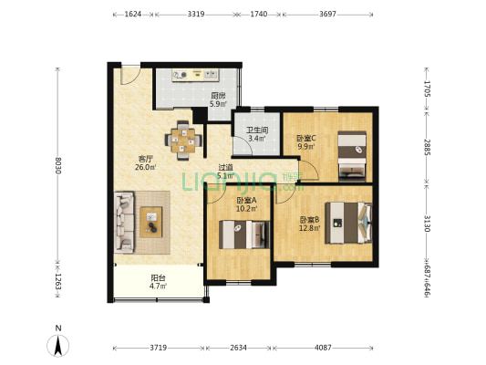东园小区东区 3室1厅1卫 93平方