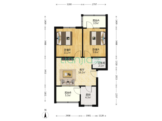 肖家河东三巷2号 2室1厅1卫 56平方