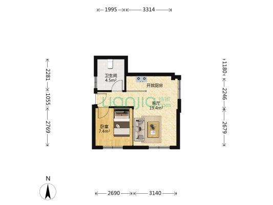 江山如画二期 1室1厅1卫 45平方