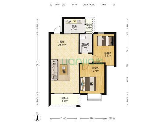 中垠悦城 2室1厅1卫 82平方