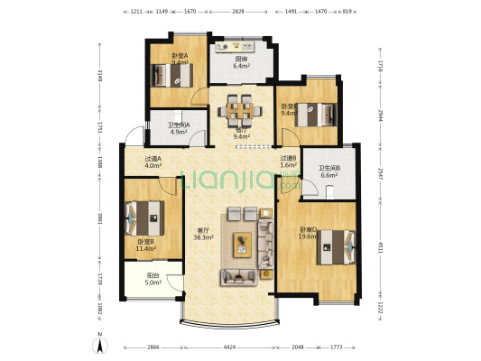 虹桥花园 4室2厅2卫 134平方