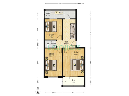 供电局团结南路职工家属楼 3室1厅1卫 73平方