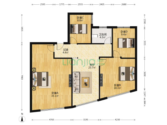 新田綠洲西區 4室1厅1卫 139平方