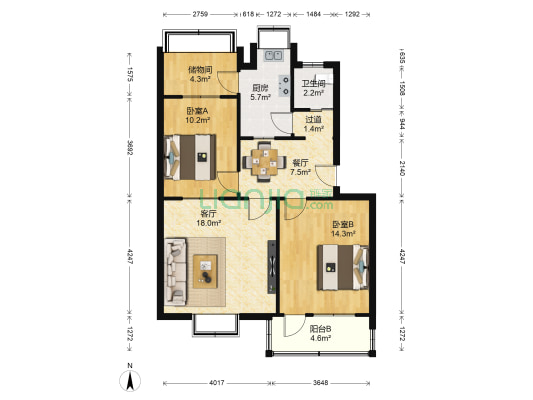山东理工大学北校生活区 2室2厅1卫 83平方