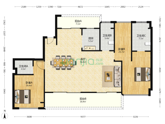 天安金山湖境 2室1厅3卫 246平方