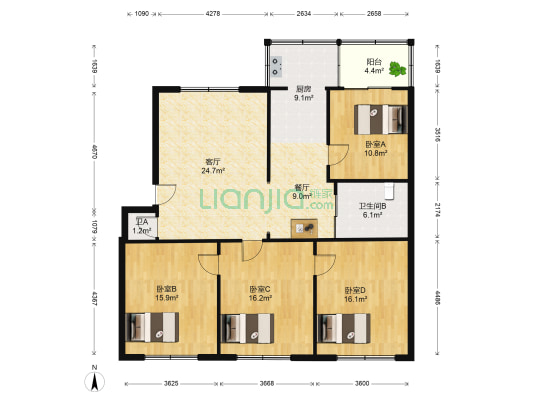文化胡同11号 4室2厅2卫 148平方