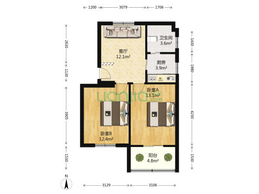 城东商住楼 2室1厅1卫 60平方