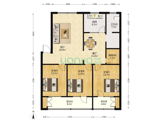 皮革厂家属院 3室2厅1卫 127平方