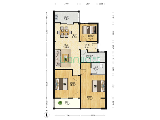 钟振路51号 3室2厅2卫 85平方