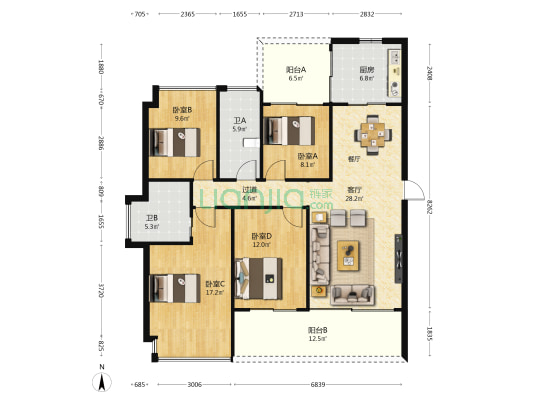 凤凰公馆 4室1厅2卫 123平方