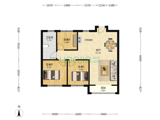 万丽御府 3室1厅1卫 93平方
