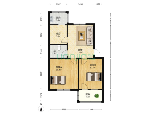 许昌县公路局住宅楼 2室2厅1卫 69平方