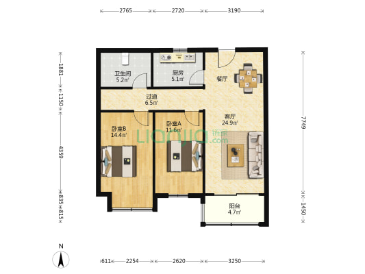 保利海德公园伍号院 2室1厅1卫 92平方