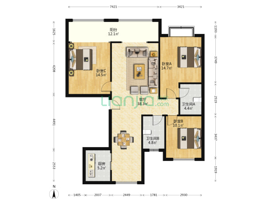 锦绣华府 3室1厅2卫 123平方